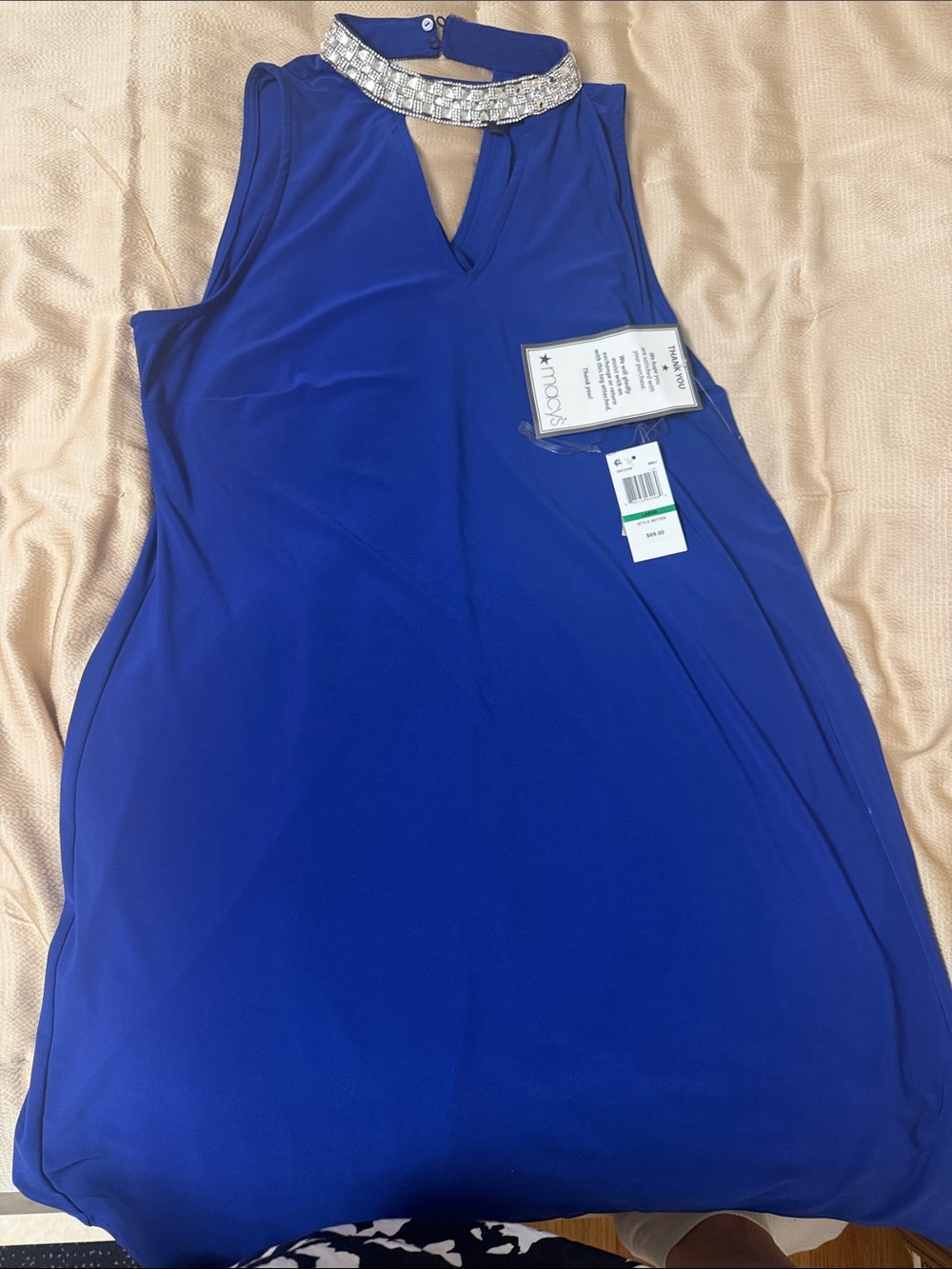 MSK Royal Blue Sleeveless Midi Dress with Jeweled Collar